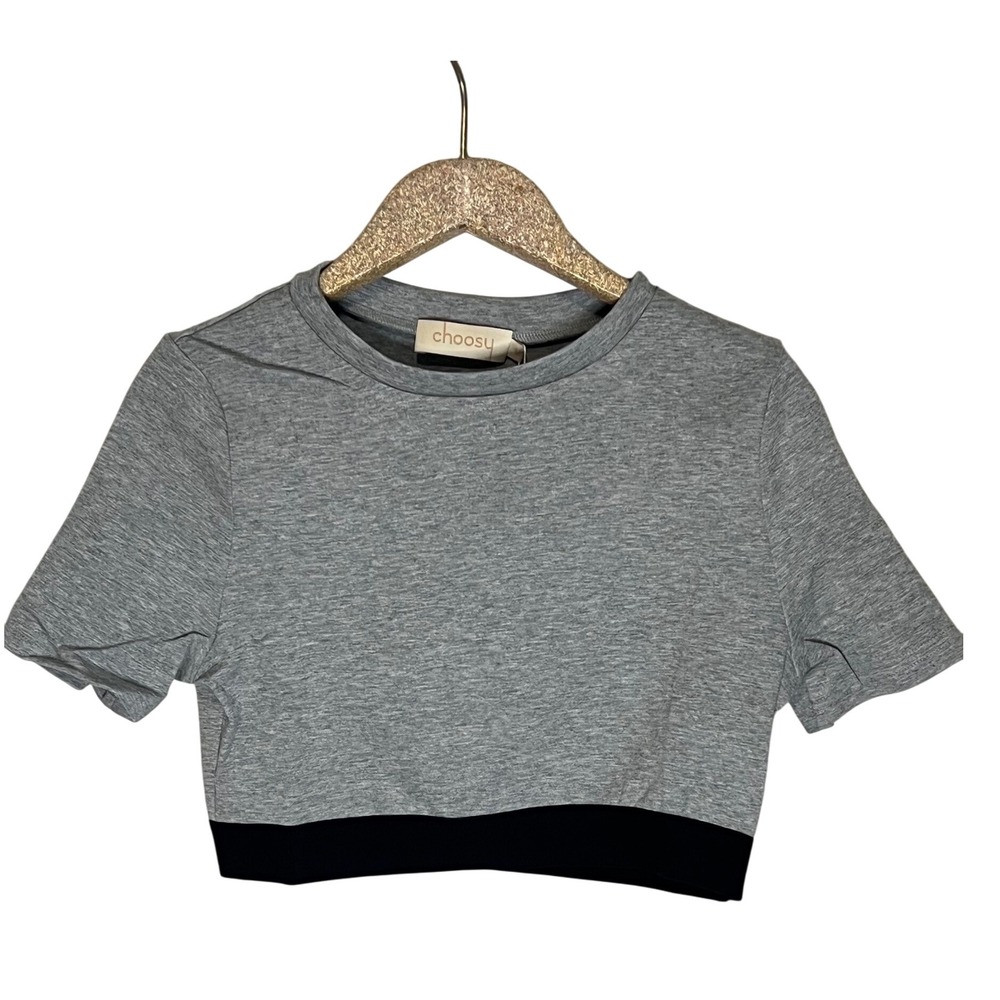 Choosy Gray Short Sleeve Crop Top Athleisure Comfort Casual XS